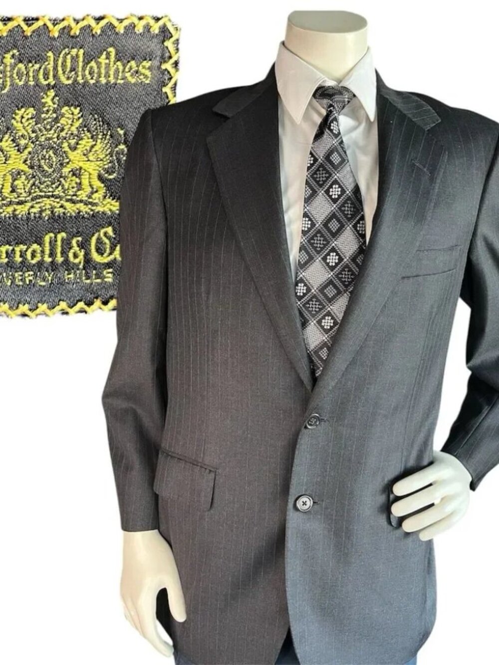 Oxxford Clothes Mens 40R Super 100s Wool Charcoal Subtle Striped Blazer Jacket
